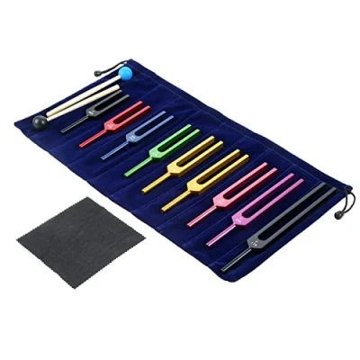 Image of Dreld 9 Solfeggio Tuning Forks Kit, Healing with Silicone Hammer and Bag for DNA Repair Healing, Sound Therapy, Perfect Musical Instrument, Balancing, Healers (Colorful)