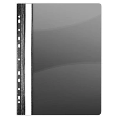 Image of DONAU 1704001PL 01 Plastic File Folder Perforated A4 Black Durable PVC Hard Glass Clear Cover Clip for Office and School Euro Perforation Pack of 10