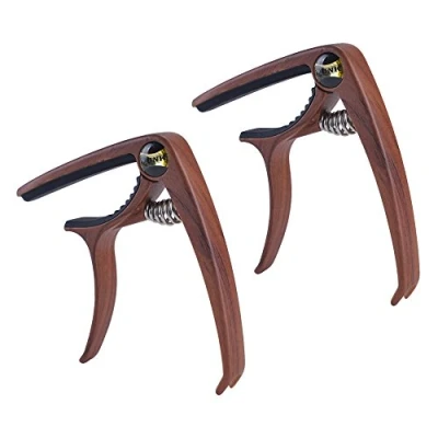 Image of NUZAMAS Set of 2 Guitar Capotastos, Bridge Pin Puller, Made Zinc Alloy Capo, for Acoustic and Electric Guitar, Ukulele Single Handed Trigger Style