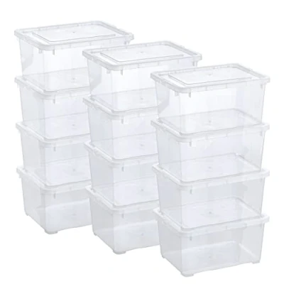 Image of Grizzly 12 x Small Organizing Boxes with Lids 1.7 Litre 7.5x5.7x3.5 inch (19x14.5x9 cm) Stackable Clear Containers Transparent Organiser