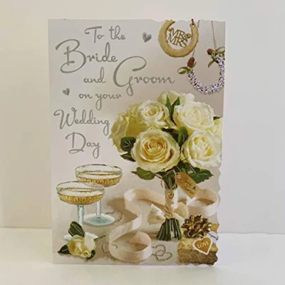 Image of Jonny Javelin Bride And Groom On You Wedding Day Card Champagne Flowers