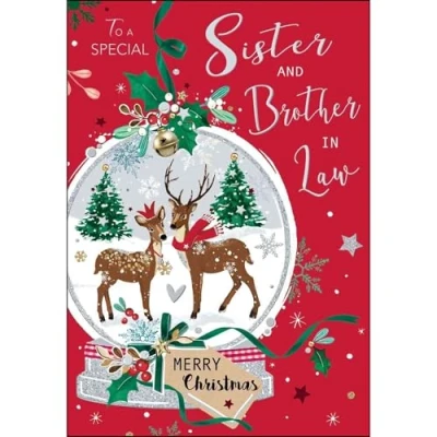 Image of Jonny Javelin Special Sister And Brother In Law Merry Christmas Card Reindeer Snow Globe