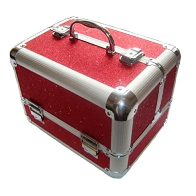 Image of Sparkly Glitter Aluminium Beauty Make up Vanity Case Box Nail hair (RED)