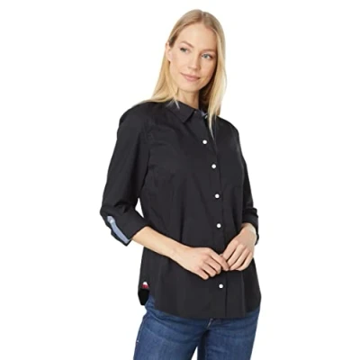 Image of Tommy Hilfiger Women&#039;s Roll Tab Button Down Shirt, Black 01, XXL