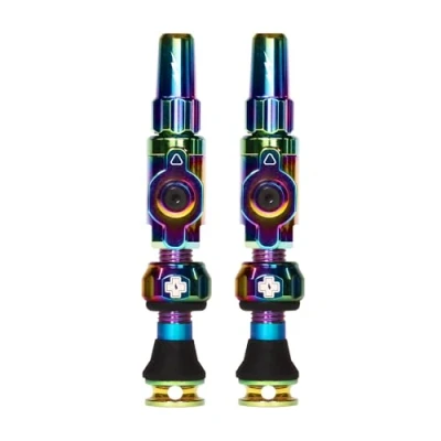 Image of Muc Off Big Bore Lite Tubeless Valves, Iridescent 35mm Precision Engineered Dust Caps for Bikes with Revolutionary Airflow Technology Presta Valve MTB/Road/Gravel