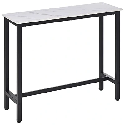Image of HOMCOM Bar Table Breakfast Marble Grain Dining Coffee with Adjustable Footpads, 120x40x100cm, White &amp; Black