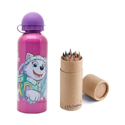 Image of OM SUPPLIES Paw Patrol Girl Characters Aluminium Sports Bottle 530ml Holiday, Back to School Water Drinking Kids Lunch Children Includes Half Size 12pcs (Paw Girl)
