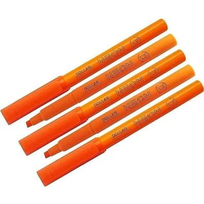 Image of Pen S Fluorescent Highlighter Pens, ORANGE, Chisel Tip, 1 4mm Lines, Pack of 5, Multipack, Quick Dry, School Office Home Highlighters, iVAIDEX Black Ball