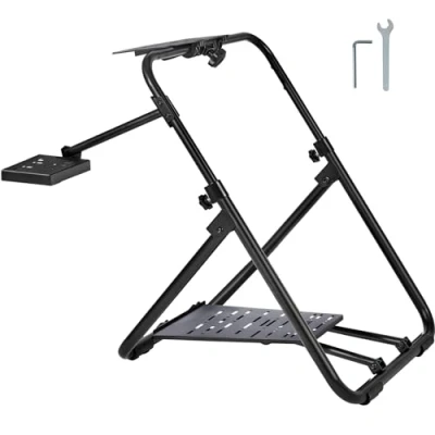 Image of VEVOR Foldable Racing Steering Wheel Stand, Height Adjustable Universal Base Compatible with Logitech &amp; Thrustmaster and Pedal, Heavy duty Frame Standard GT/Formula Seating Portable