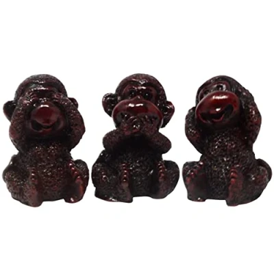 Image of juanxian Feng Shui Three Wise Monkeys See Hear Speak No Evil Resin Figurines With Mxsabrina Red String Bracelet W1745,1.3x1.2x1.7 inch