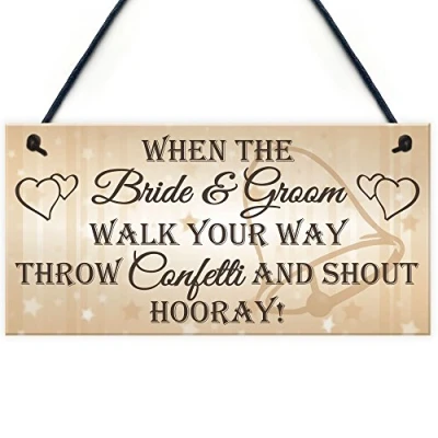 Image of RED OCEAN Throw Confetti And Shout Hooray Cute Hanging Wedding Day Plaque Decoration Sign