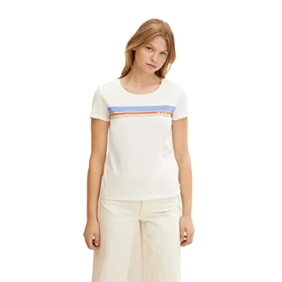 Image of TOM TAILOR Denim Ladie&#039;s 1032808 T Shirt with Print, 10348 Gardenia White, L