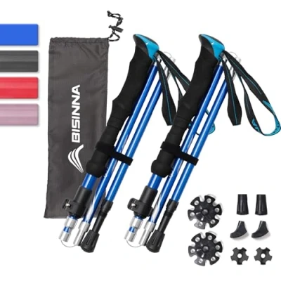 Image of BISINNA Trekking Poles 2pc/set Folding Aluminum Walking Sticks Hiking with Quick Lock System, Collapsible, Adjustable, Lightweight for Camping Mountaineering (2 Length)