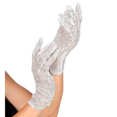 Image of Sequin Silver Lycra Satin &amp; Gloves for Fancy Dress Costumes Accessory