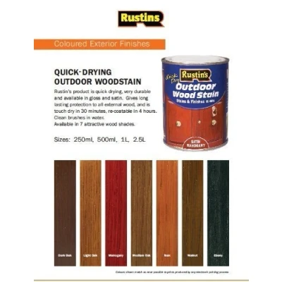 Image of Rustins Quick Dry Outdoor Wood Stain Satin Walnut 500ml Durable and Weather Resistant Finish, Fast Drying, Vibrant Color for Decks, Fences, &amp; Furniture, Available in Many Shades