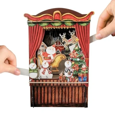 Image of Paper Theatre Santa &amp; Sleigh 3D Pop Up Christmas Greeting Card by Alljoy Cards XPT006