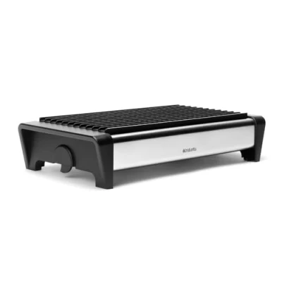 Image of Brabantia Food Warmer, 2 Burner Matt Steel with Black Aluminum Grill 8 x 35.7 18.8cm Integrated Cool Grips for Handling