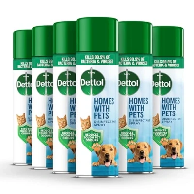 Image of Dettol Homes With Pets Disinfectant Spray, Multipack Of 6 X 300ml, Total 1.8L, Cat Urine Odour Remover, Dog Pet Eliminator, Disinfectant, Antibacterial, Grooming, Dogs