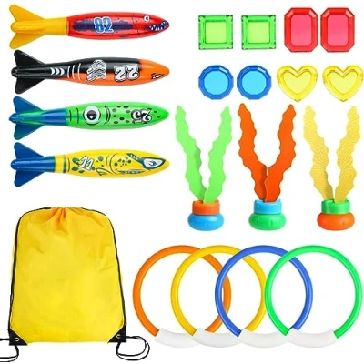 Image of VEYLIN Swimming Pool Toys, 19pcs Diving Toys Toypedo Bandits for Training Kids