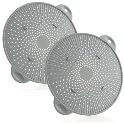 Image of COM FOUR® 2X Silicone Splash Guard lids for pots and Pans Against Oil, Grease Stains with Handles Heat Resistant BPA Free (02 Pieces Ø 28.5 cm Gray)