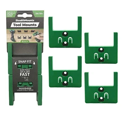 Image of StealthMounts Tool Mounts for Hikoki/Metabo HPT/Hitachi 18v Cordless Holders Power Tools 4 Pack Green Organisers