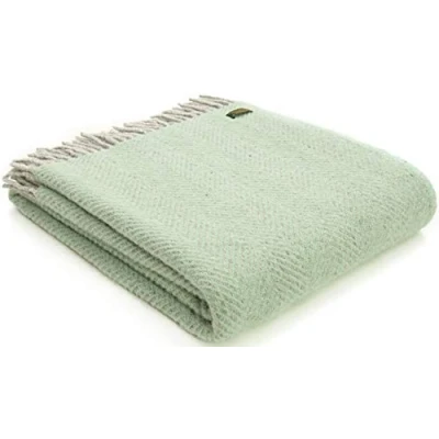 Image of Tweedmill Textiles Herringbone KNEE RUG Throw Blanket 100% Pure New Wool BRITISH MADE SILVER GREY/LAUREL GREEN