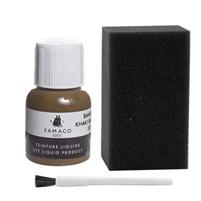 Image of Dye Design Paint for Leather and Faux Shoes, Trainers, with Sponge Brush, Famaco Liquid, 36 Colours Khaki