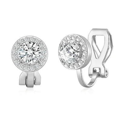 Image of Philip Jones Silver Plated Round Halo Clip On Earrings Created with Zircondia® Crystals