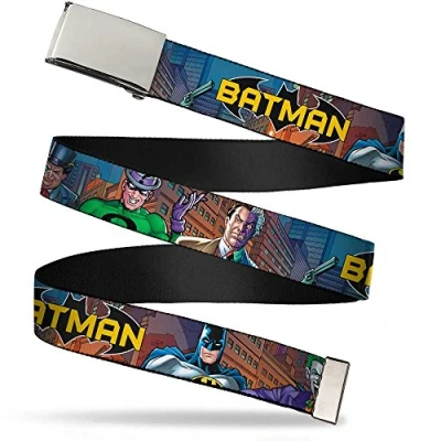 Image of Ferplast Unisex&#039;s Buckle Down Web Belt Batman &amp; Villains2/Cityscape, Multicolor, 1.25&quot; Wide Fits up to 42&quot; Pant Size
