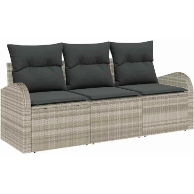 Image of vidaXL 3 Piece Garden Sofa Set with Cushions Beige and Black Poly Rattan Weatherproof Outdoor Seating Modern Patio Furniture Removable Zipper Cushions. Modular Armchair