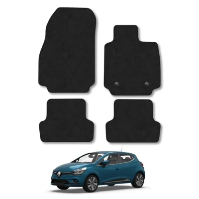 Image of Car Mats Compatible with Renault Clio (2012 2019) Tailored Fit Black Carpet Floor Set Accessory Custom 4 Pieces Anti Slip Backing &amp; Binding Trim Edge