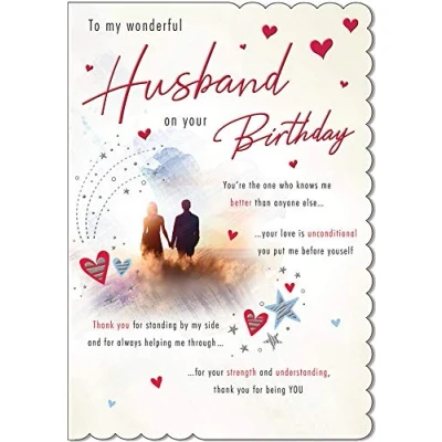 Image of Piccadilly Greetings Traditional Birthday Card Husband 9 x 6 inches,red