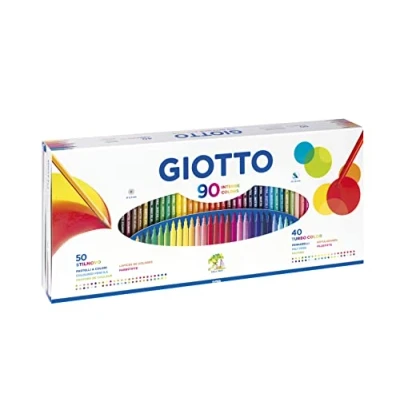 Image of Giotto 90pcs Gift Box, 40 Turbo Colour Felt Tip Pens &amp; 50 Stilnovo Coloured Pencils, Assorted Colours, Ideal for Children Schools