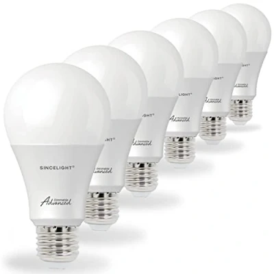 Image of SINCELIGHT DIMMABLE LED Light Bulb with E27 Base, 12W, 1150lm(120W Equivalent), Warm White 2700K, Edison Screw ES, GLS Energy Saving, Pack of 6