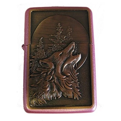 Image of Lucy G WOLF DESIGN 1 PETROL LIGHTER IN GIFT TIN (PINK)