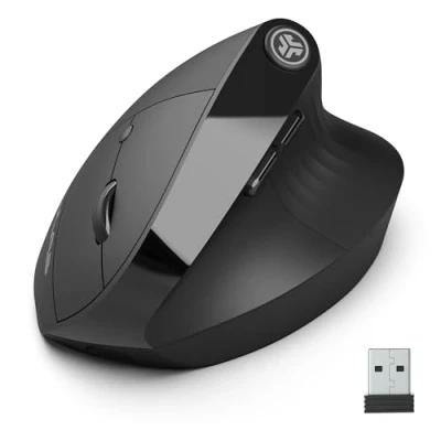 Image of JLab JBuds Ergonomic Mouse, Connect via Bluetooth or USB Receiver, Multi Device Vertical Silent Ergo Full Size Rechargeable Wireless Mouse for Laptop Computer, Desktop PC, Tablet, Windows/Mac