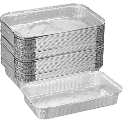 Image of Relaxdays Set of 50 Aluminium, HWD: 4.5 x 31 21 cm, Square, BBQ Drip Tray for Indirect Grilling, Silver