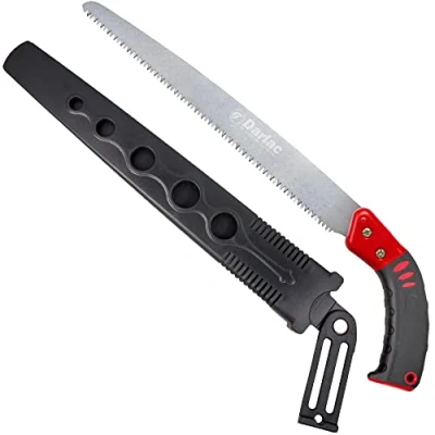 Image of Darlac Sabre Tooth TriEdged Pruning Saw Lightweight Ideal for Fruit Trees Easy Pull Back Action Non Slip Grip Razor Sharp Precision Safety Cover Included 100mm Cut Capacity