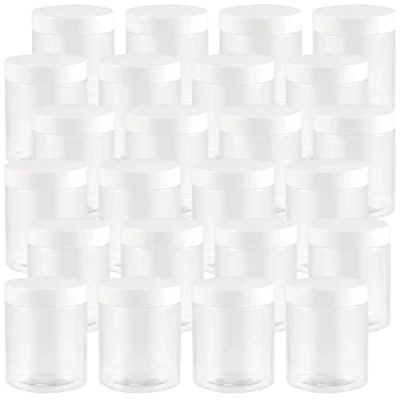 Image of JEUIHAU 24 Pack 250ml/8oz Clear Plastic Jars with Lids, BPA Free Empty Slime Storage Jars, Wide Mouth Container for Slime, Spices, Crafts