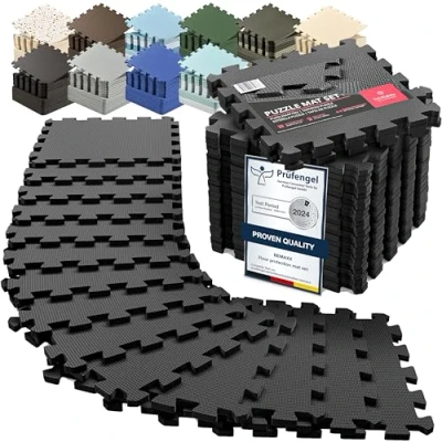 Image of Interlocking Soft Foam Floor Mat 18 Pieces Protective Gym Flooring Set, Exercise Mats EVA Puzzle Rubber Tiles, Ground Surface Protection Workout Underlay Matting Sports Pool Home Fitness Garage