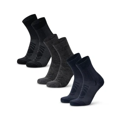 Image of DANISH ENDURANCE Walking Socks Merino Wool Lightweight, Hiking Socks, for Men &amp; Women, Unisex, 3 Pack, Multicolour (1x Black, 1x Grey, Navy), 5