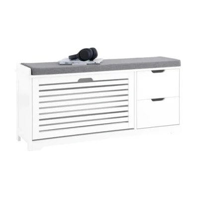 Image of SoBuy Hallway Shoe Bench Rack Cabinet with 1 Flip drawer and 2 Pull Out Drawers White W110 x D30 H52cm FSR185 W