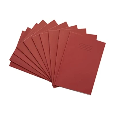 Image of Rhino A4 Exercise Books, 32 Page / 8mm Lined with Margin Paper Notebook, 10 Pack, Office &amp; School Stationery Supplies, Red