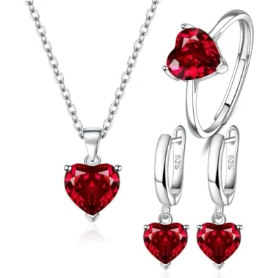 Image of TOEECY Heart Jewellery Sets for Women Girls Crystal Pendant Necklace Earrings and Ring Set Cubic Zirconia Gift Wedding Bridal Bridesmaid Prom (White)