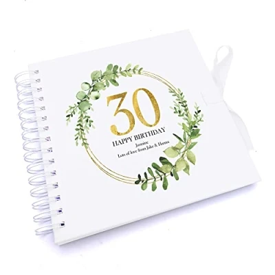 Image of Personalised 30th Birthday Gift for her Scrapbook Photo Album Gold Wreath Design