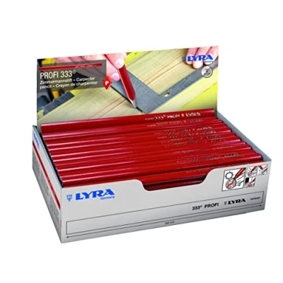 Image of LYRA L4332103 Carpenter&#039;s Pen 333® Oval 24 cm Long Pencil in Professional Design Ideal for Marking on Wood Display Pack of 100