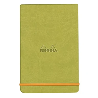 Image of RHODIA 194353C Hard Notebook Webnotepad Anise A6 Lined 192 Detachable Pages Clairefontaine Ivory Paper 90 g/m Bookmark, Elastic Closure Faux Leather Cover Rhodiarama