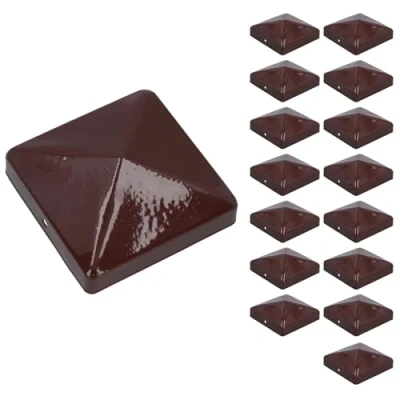 Image of Metal Fence Post Caps for Posts 100mm x Protector Cover Brown 16pc