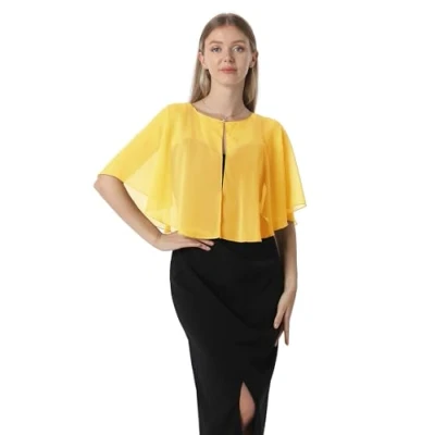 Image of Soft Capelets capes Shawls and Wraps for Dress Chiffon Shrug Wedding Cape Cover Up, Yellow Gold, One Size