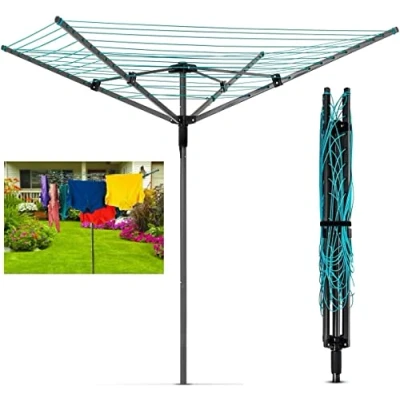 Image of 50M Rotary Aluminium &amp; Powder Coated Washing Line With 4 Arm Garden Outdoor Laundry Drying Heavy Duty Folding Clothes Airer Ground Spike Cover (Powder Coated, Spikes)